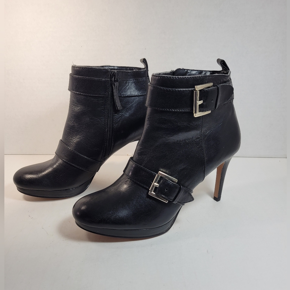 Nine West Black Leather Booties Platform Side Zip Women's 6.5 Gothic Grunge Punk